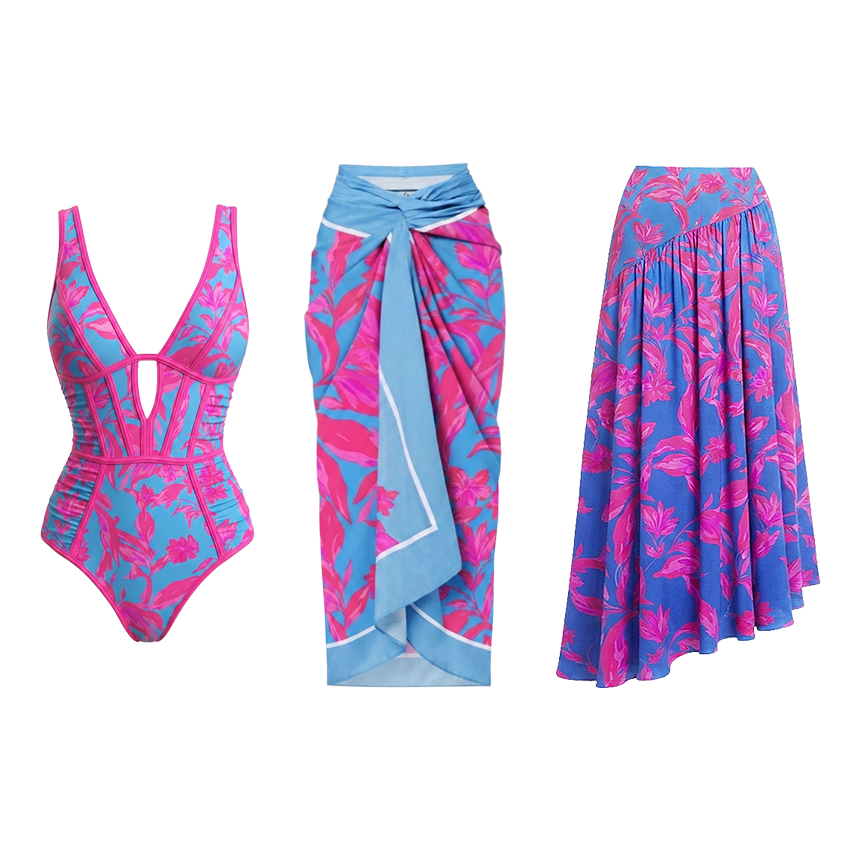 V Neck Miami Blossom Print Swimsuit Set(s)