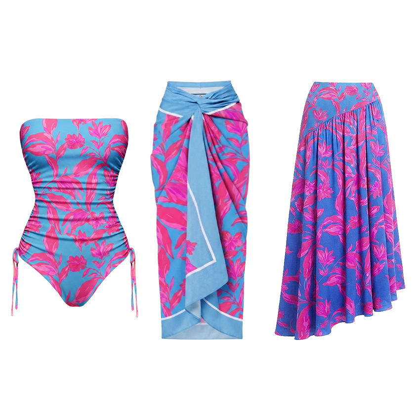 Detachable-Strap Miami Blossom Print Swimsuit Set(s)