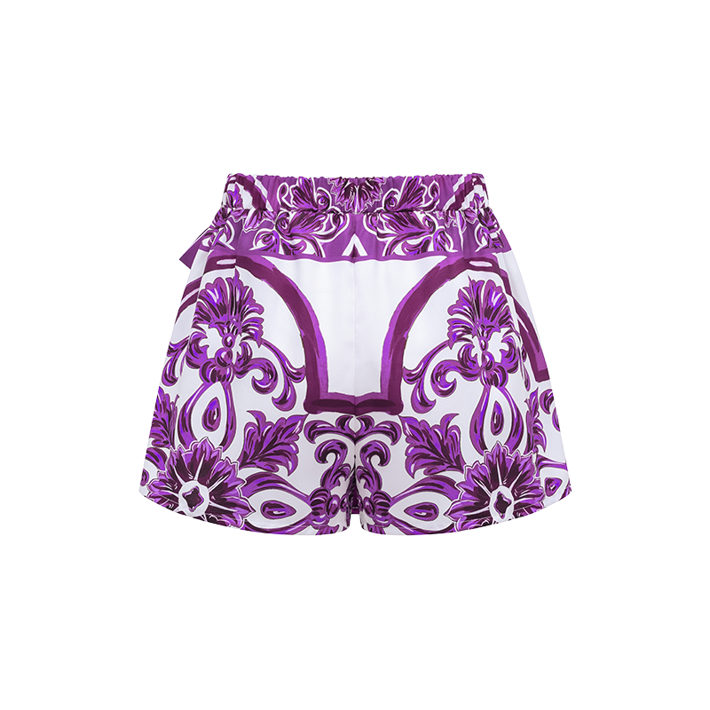 Plus Size Sling Classic Majolica Series Pattern Print One Piece Swimsuit and Skirt or Shorts