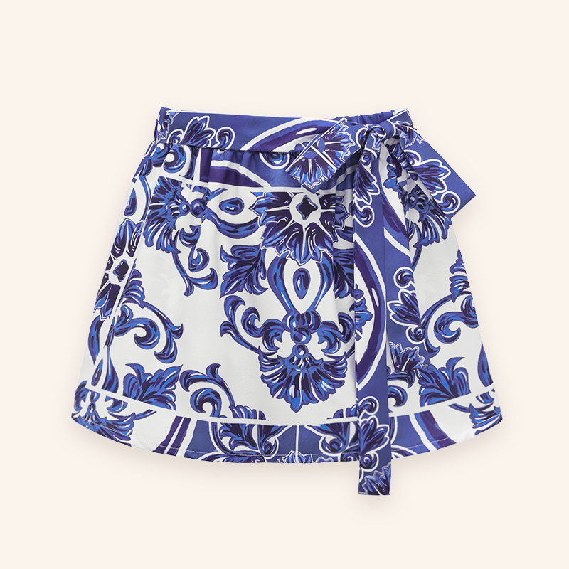 V Neck Classic Majolica Series Pattern Print One Piece Swimsuit and Pants or Shorts
