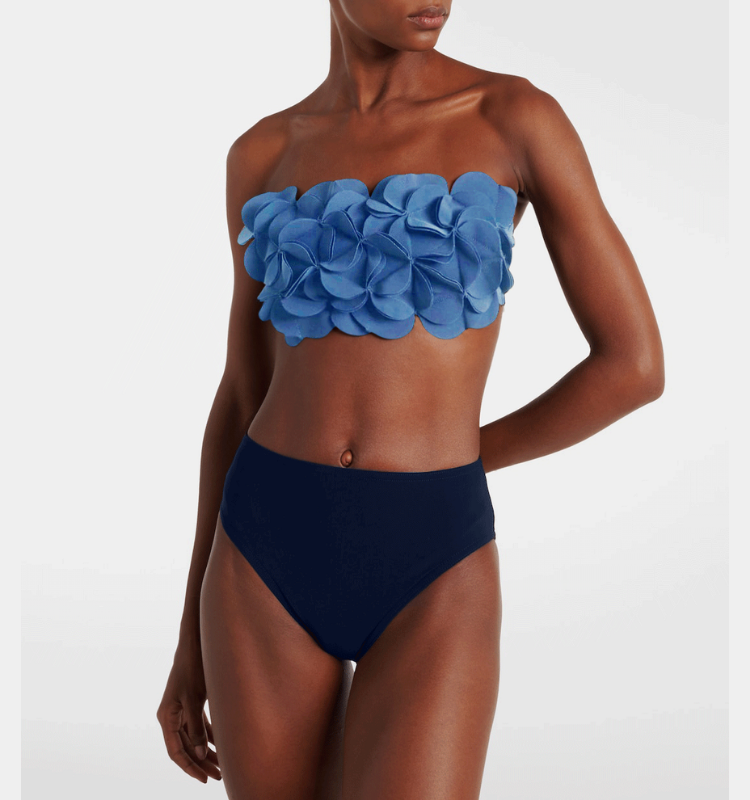 Bandeau 3D Flower Bikini Swimsuit and Skirt