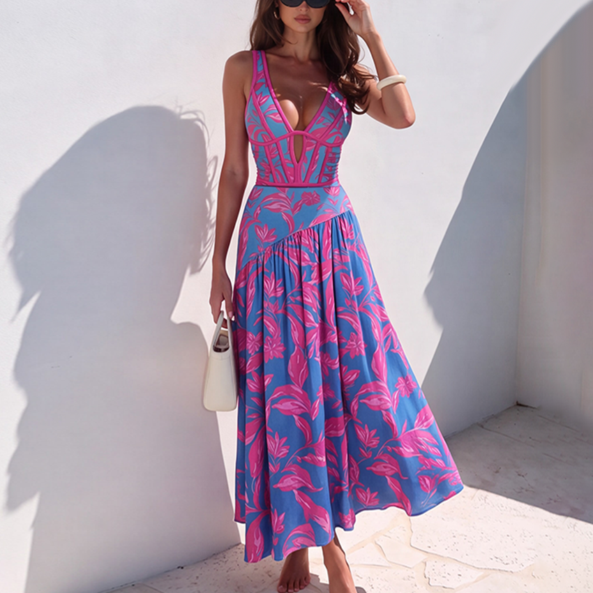 V Neck Miami Blossom Print Swimsuit Set(s)