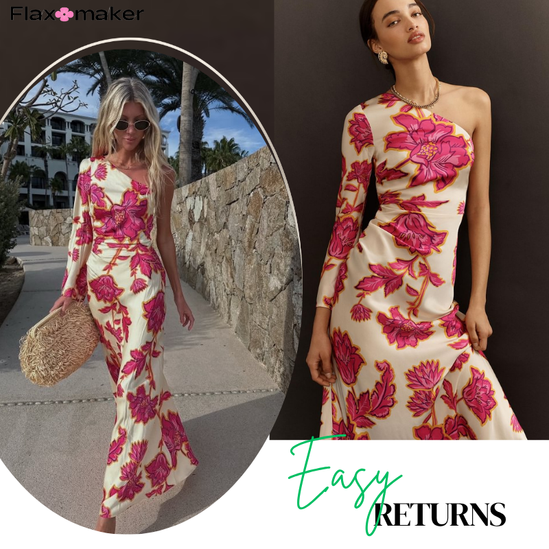 Oblique Shoulder  Printed Dress