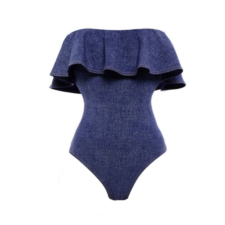 Plus Size Ruffle Bandeau One Piece Swimsuit and Skirt Flaxmaker