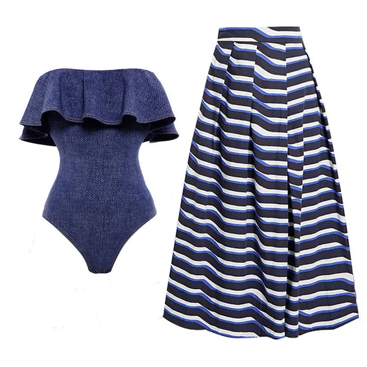 Ruffle Bandeau One Piece Swimsuit and Skirt Flaxmaker