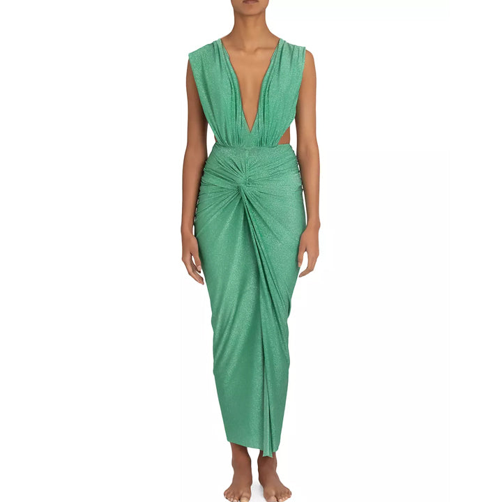Glitter Texture Pleated Design One Piece Swimsuit and Skirt Flaxmaker