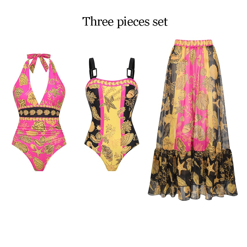 Halter Neck Seashell Print Vacation Swimsuit Set(s)