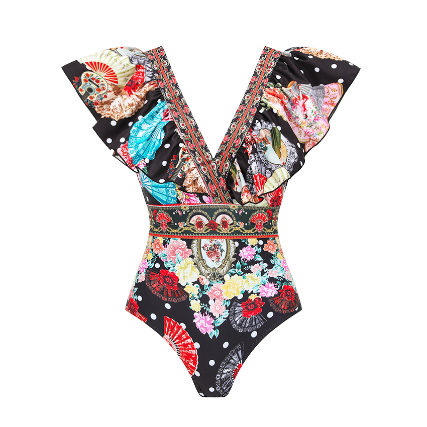 Fan Print and Polka Dots Swimsuit Set(s)