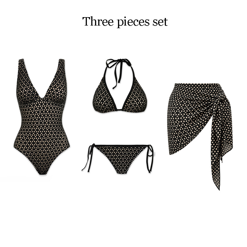Halter Neck Sexy Black Printed Bikini Swimsuit Set(s)