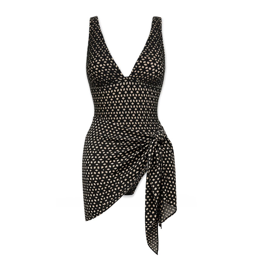 V Neck Black Printed Swimsuit Set(s)