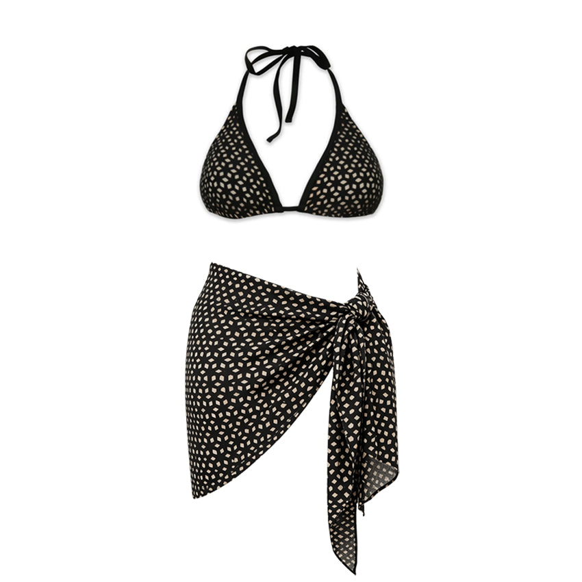 Halter Neck Sexy Black Printed Bikini Swimsuit Set(s)