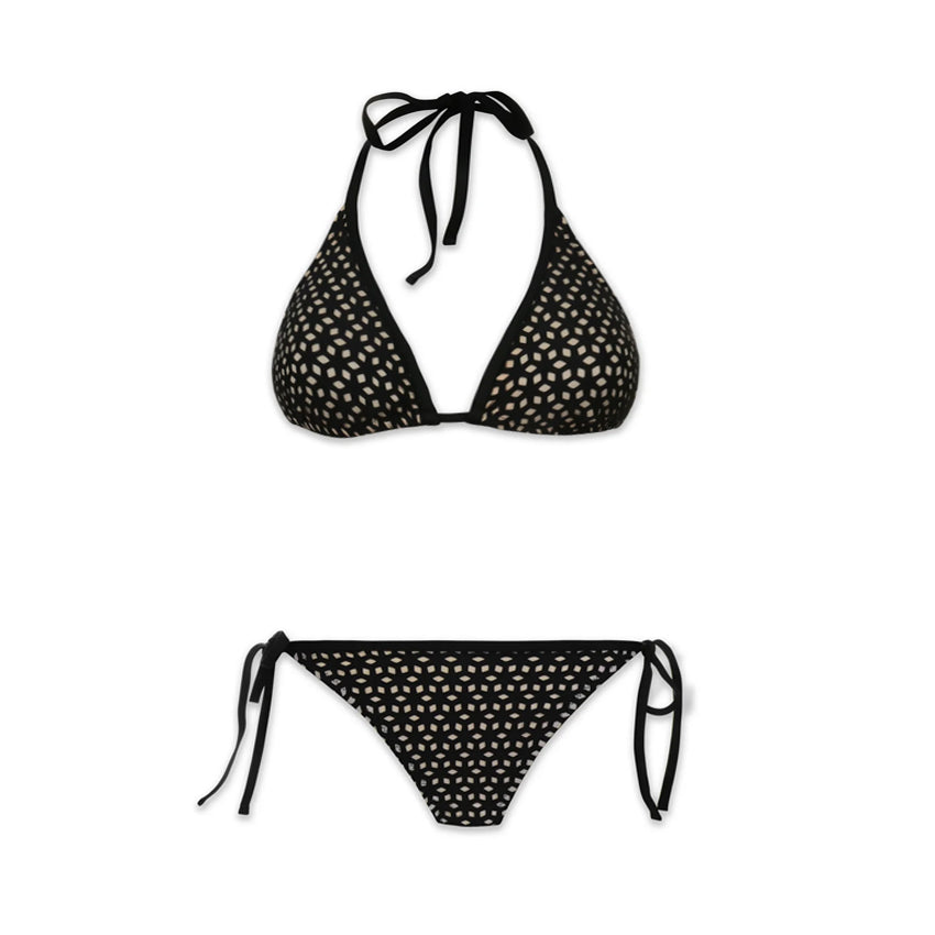 Halter Neck Sexy Black Printed Bikini Swimsuit Set(s)