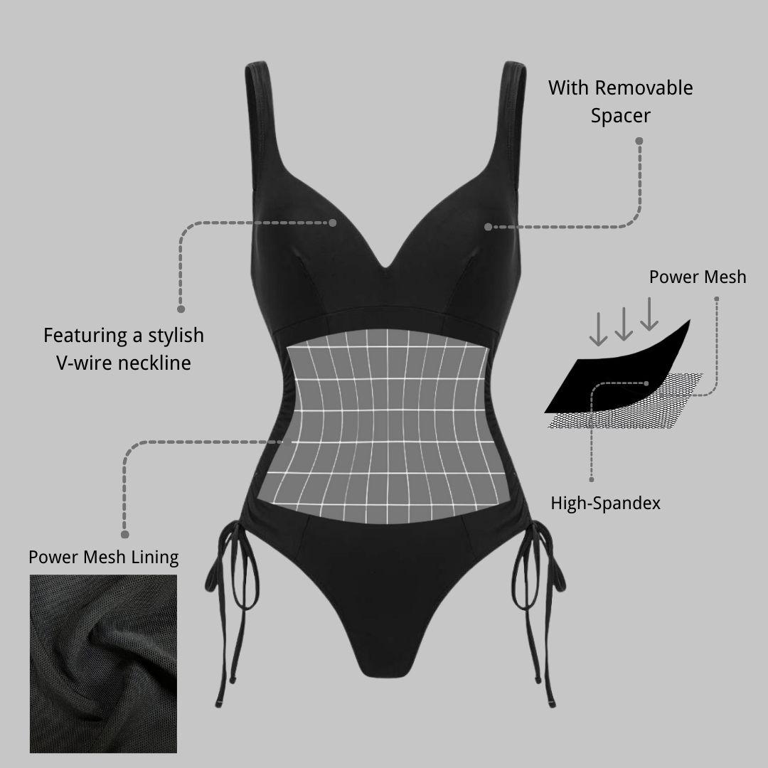 V-Neck Side Seam Drawcord Tummy Control Body Shapers