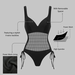 V-Neck Side Seam Drawcord Tummy Control Body Shapers