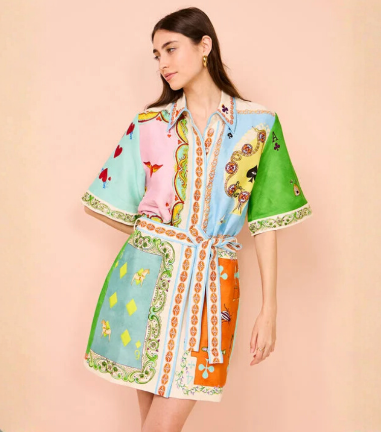 Short Sleeve Color Block Printed Mini Dress