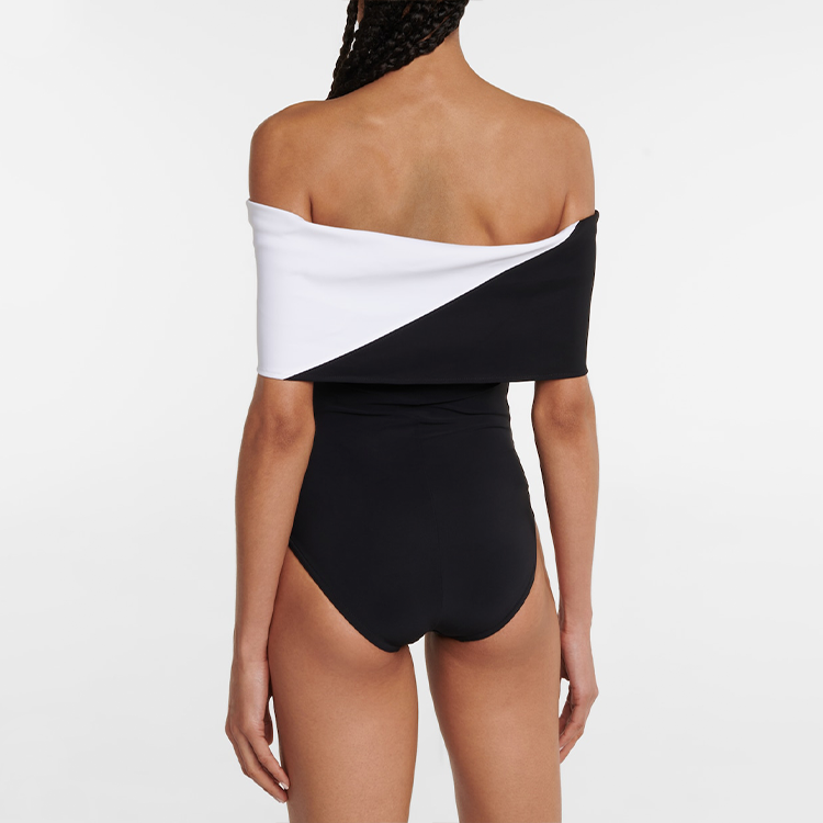 Plus Size Off Shoulder Color Block One Piece Swimsuit and Skirt