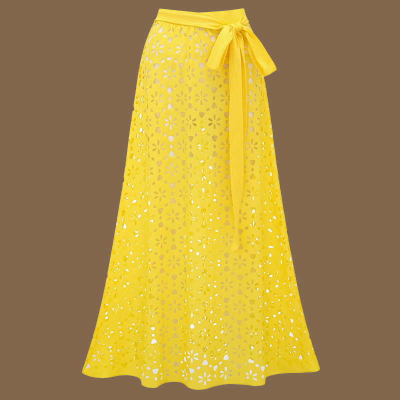 Plus Size Laser Cutting Flower Hollow One Piece Swimsuit and Skirt
