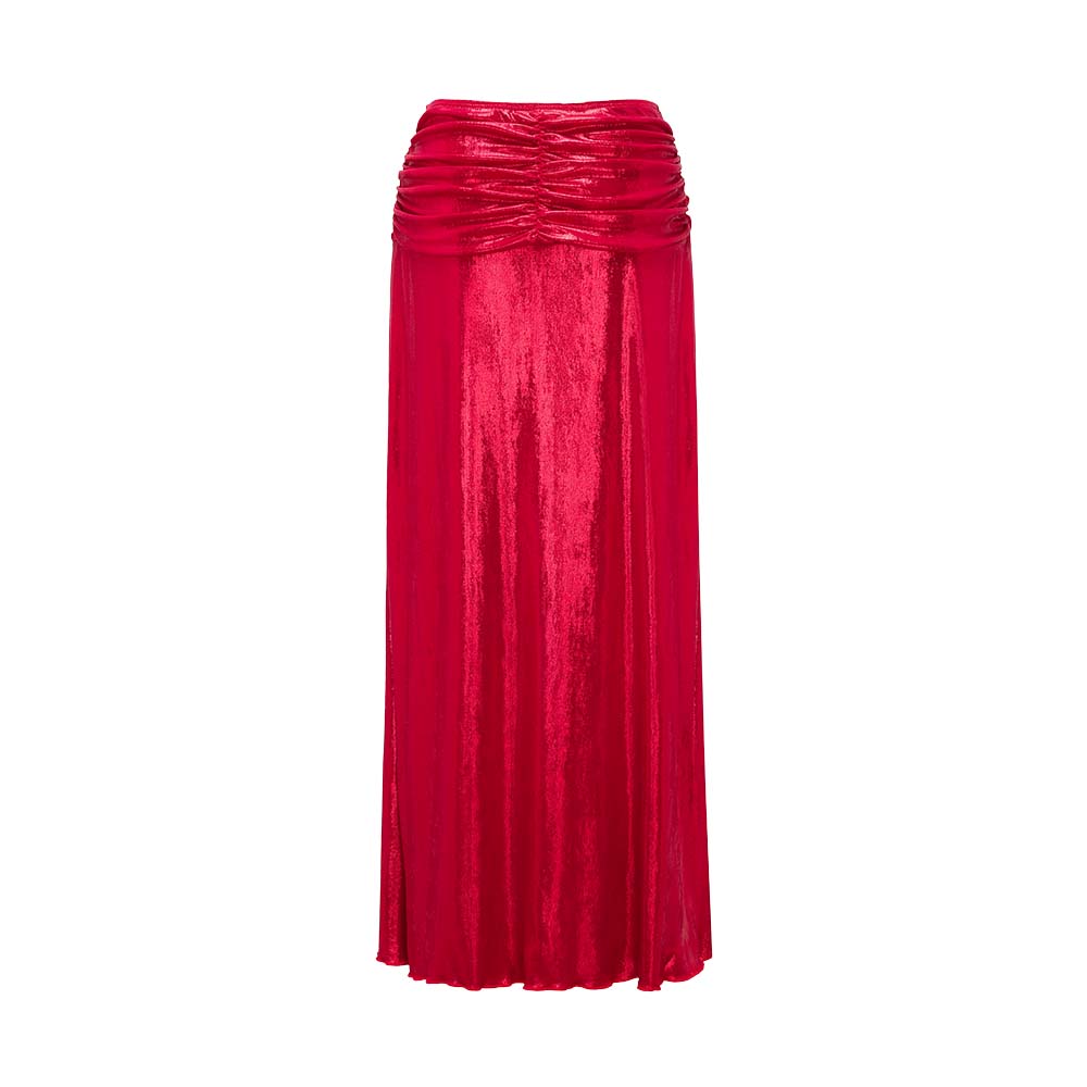 Plus Size Red Shiny Embroidery Decoration One Piece Swimsuit and Skirt