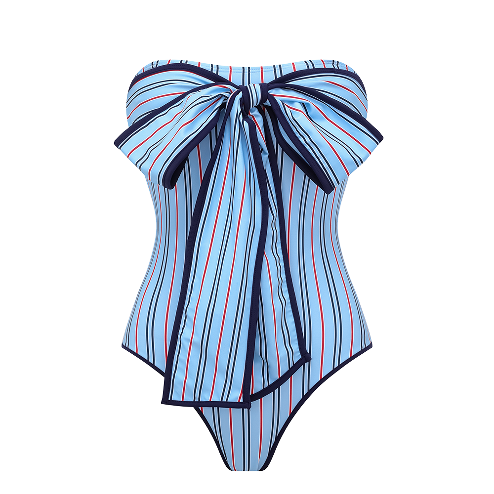 Plus Size Multi-Way Striped Bowknot One Piece Swimsuit and Skirt