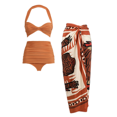 Plus Size Halter Bikini Swimsuit and Sarong Flaxmaker
