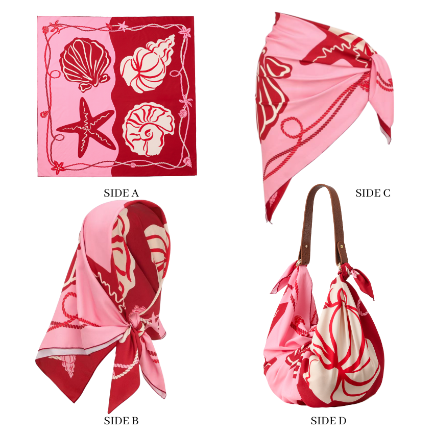 Pink Contrasting Color With Seashell Print Square Scarf
