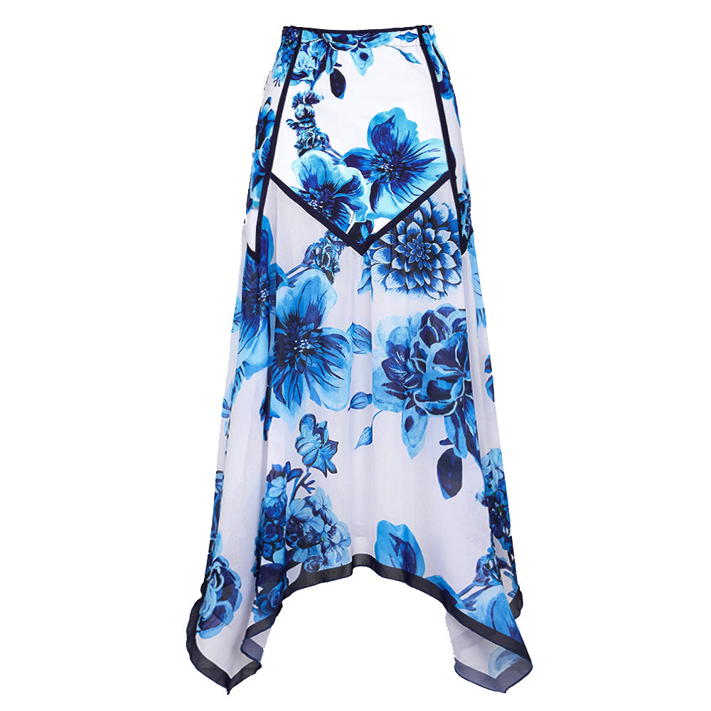 Floral Series Pattern Print Bikini Swimsuit and Skirt