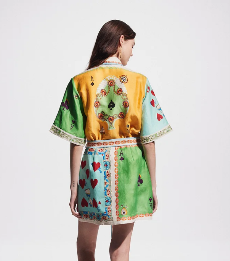 Short Sleeve Color Block Printed Mini Dress
