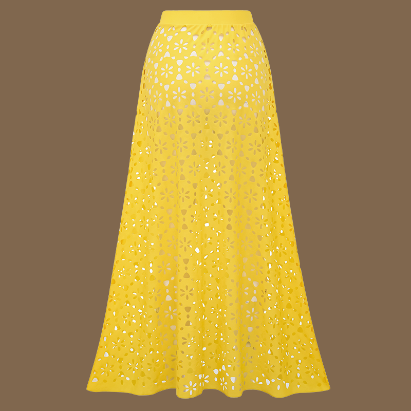 Plus Size Laser Cutting Flower Hollow One Piece Swimsuit and Skirt