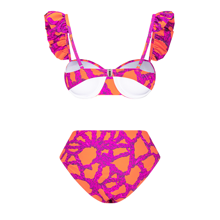 Ruffled Starp Push Up High Waist Bikini Swimsuit and Skirt Flaxmaker