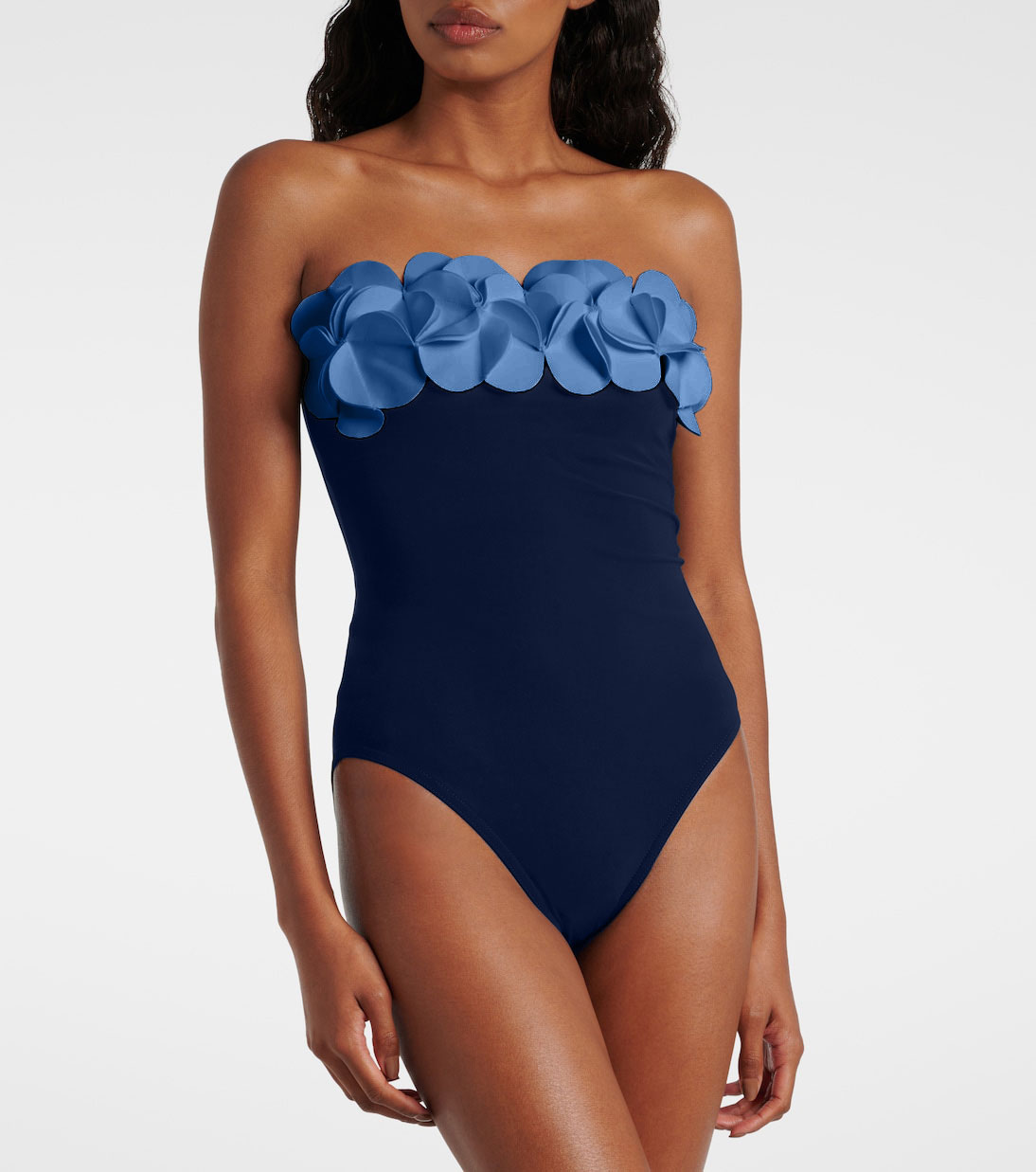 Plus Size Bandeau 3D Flower One Piece Swimsuit and Skirt