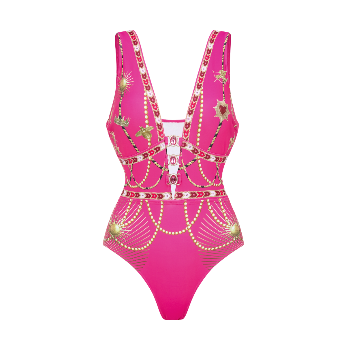Hollow Metallic Pattern Printing One Piece Swimsuit and Skirt