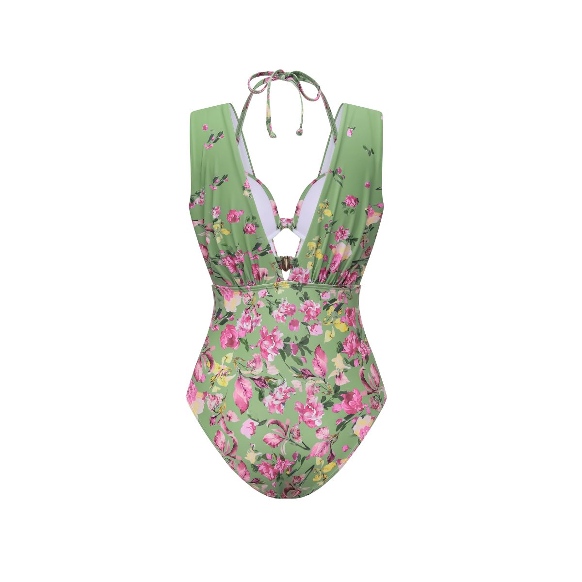 Plus Size Floral Bikini & Plunging Ruched Swim Set