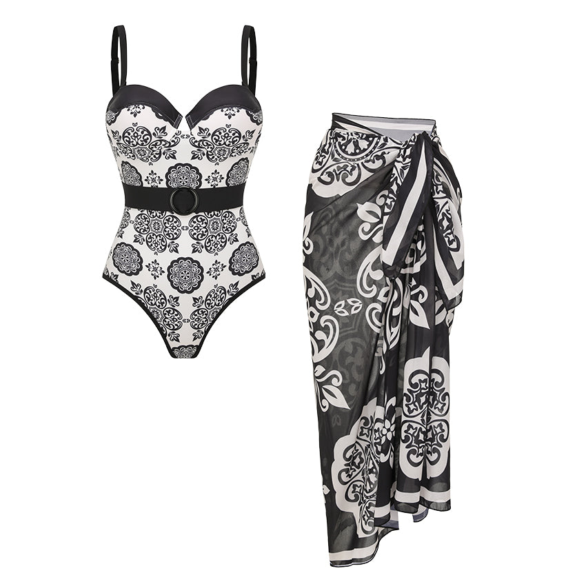 Sling White Retro Printed Swimsuit Set(s)
