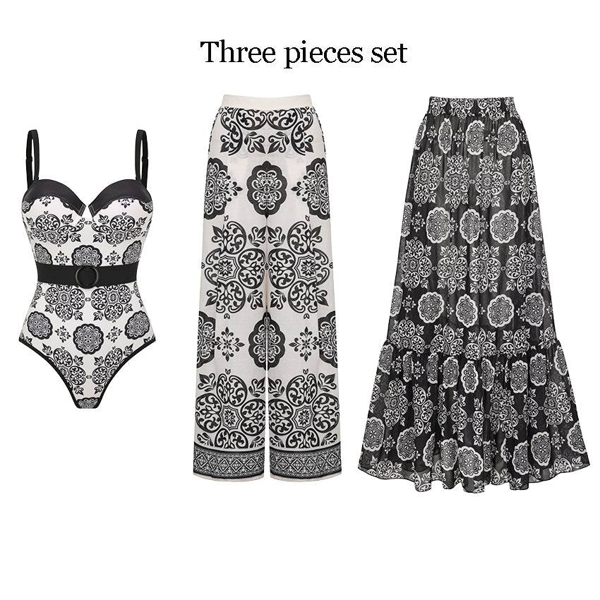 Sling White Retro Printed Swimsuit Set(s)