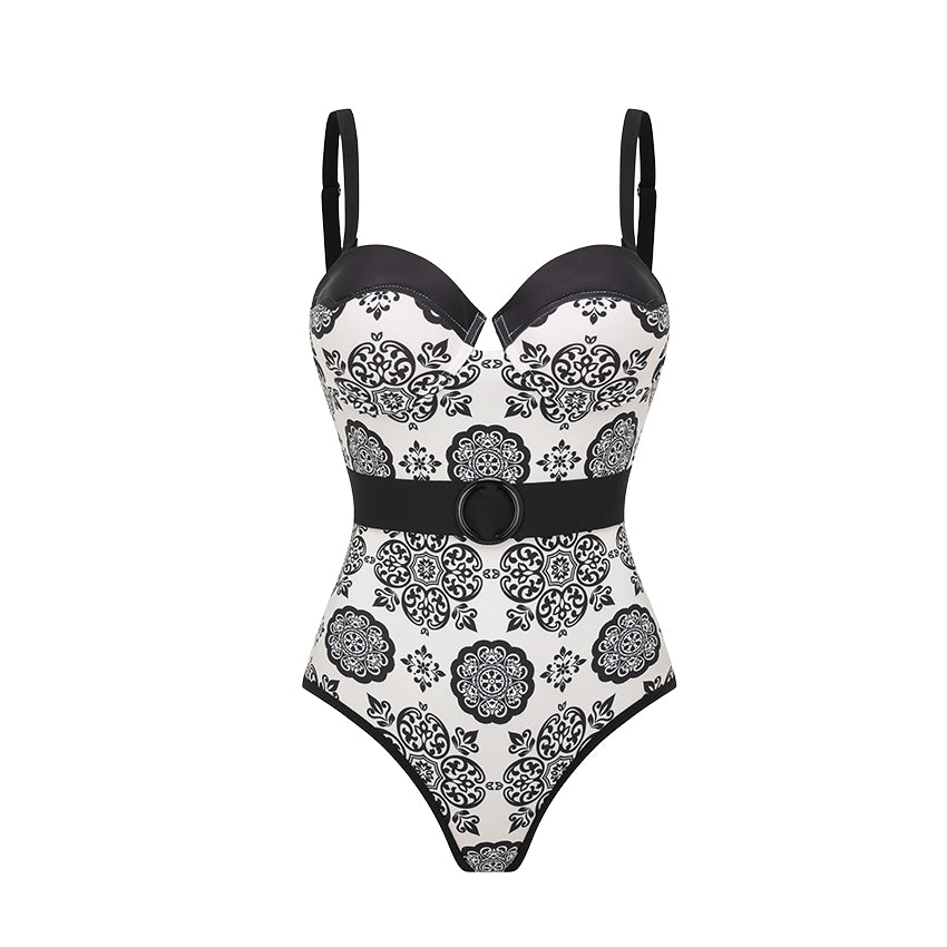 Sling White Retro Printed Swimsuit Set(s)