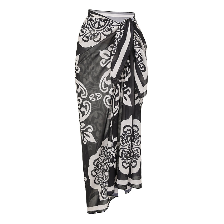 V Neck Black Retro Printed Swimsuit Set(s)
