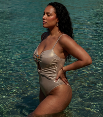 Plus Size Stone Decoration Shiny One Piece Swimsuit and Skirt