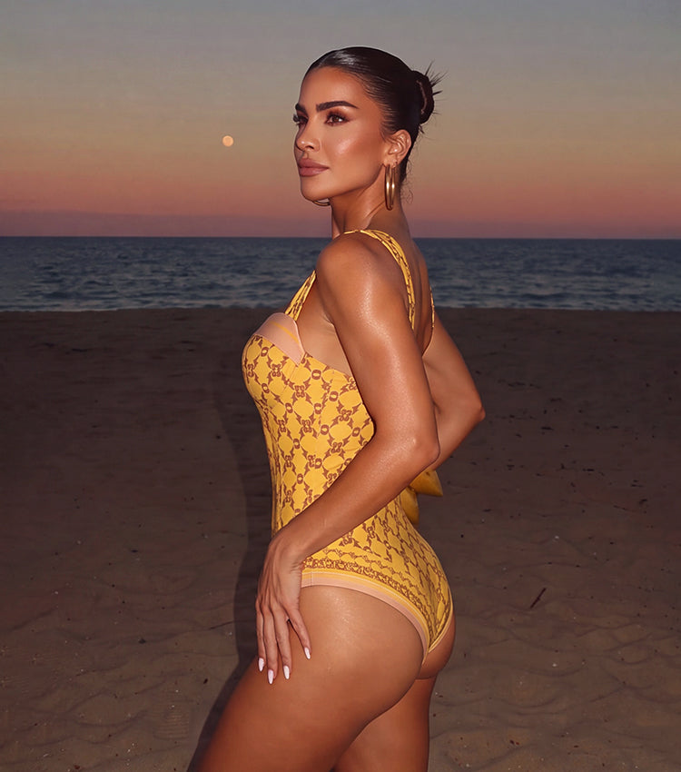 Sling Underwire Retro Yellow Printed Swimsuit Set(s)