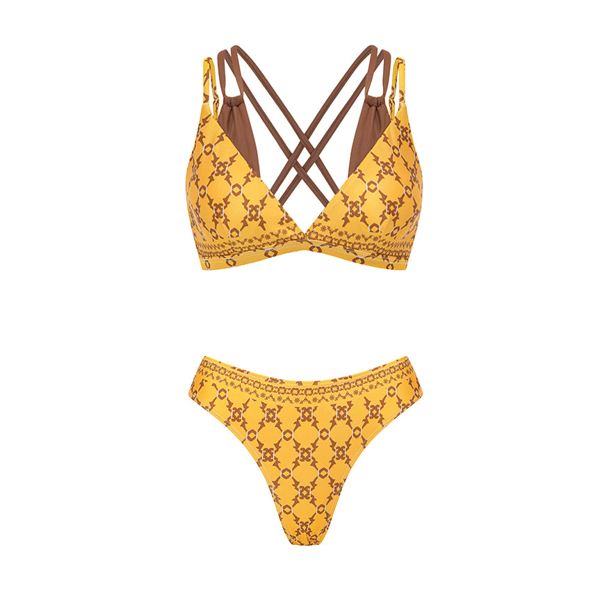 Faux-layered Retro Printed Bikini Swimsuit Set(s)