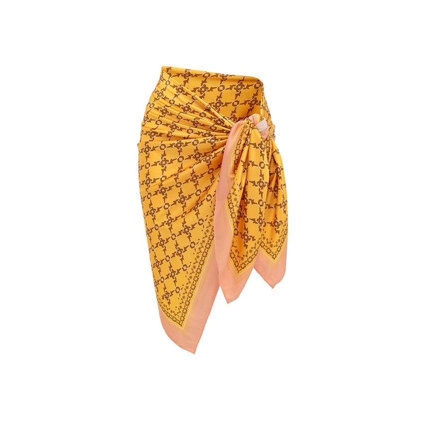 One Shoulder Yellow Retro Printed Swimsuit Set(s)