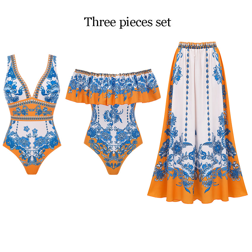 V Neck Retro Printed Swimsuit Set(s)