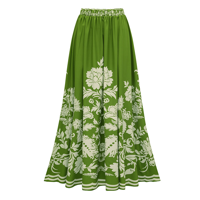 V Neck Ruffle Green Retro Printed Swimsuit Set(s)