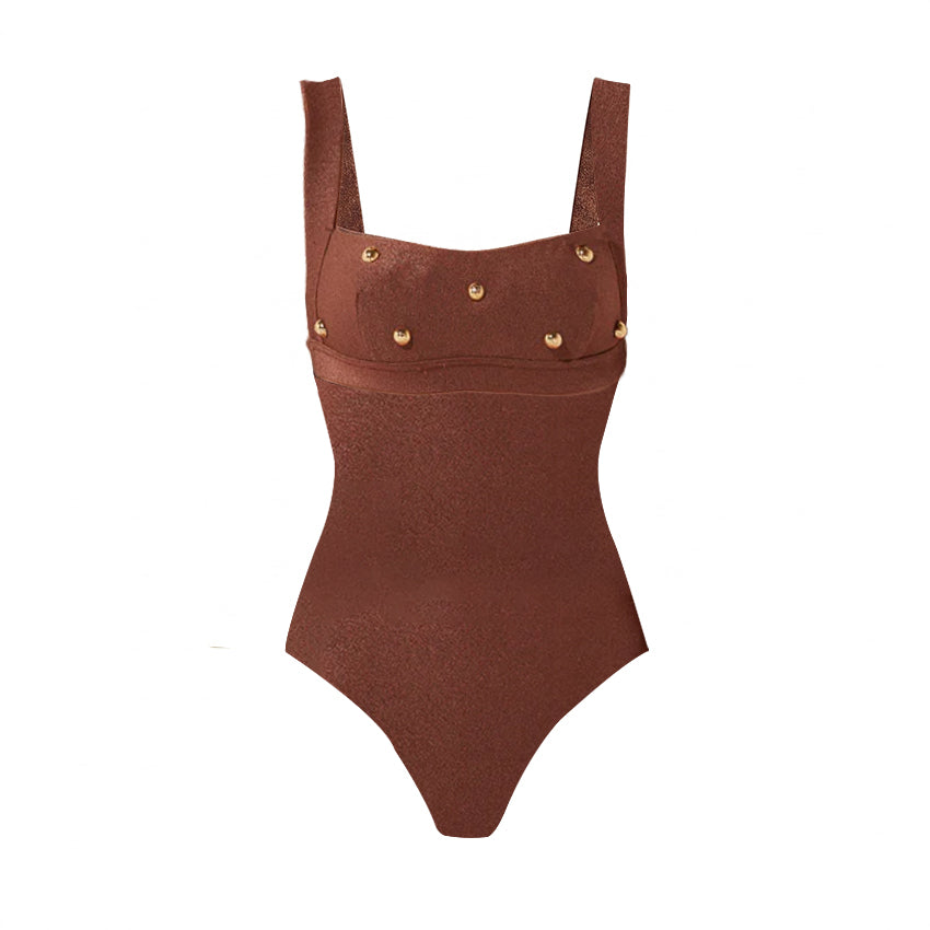 Sling Glossy Fabric Bead Embellishments Swimsuit Set(s)