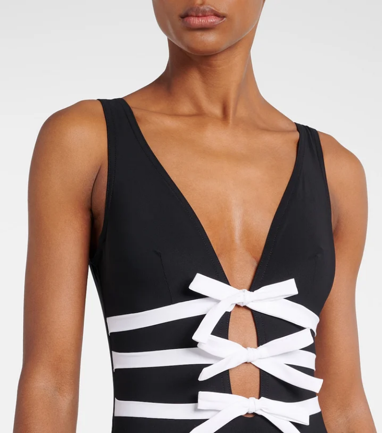 Plus Size Bowknot Decor Black One Piece Swimsuit and Skirt