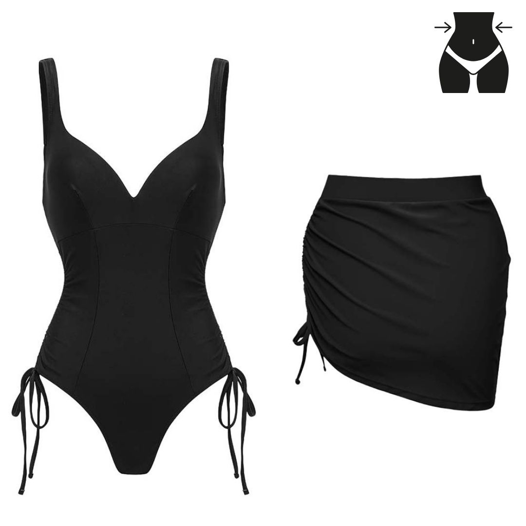 V-Neck Side Seam Drawcord Tummy Control Body Shapers