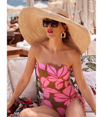 Bandeau Colorblock Detachable Shoulder Strap Swimsuit Set(s)