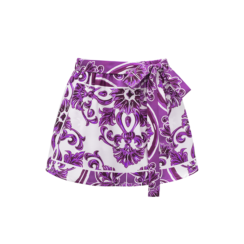 Plus Size Sling Classic Majolica Series Pattern Print One Piece Swimsuit and Skirt or Shorts