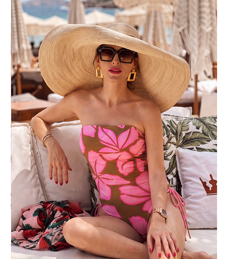 Bandeau Colorblock Detachable Shoulder Strap Swimsuit Set(s)