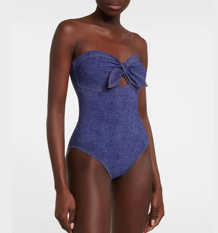 Plus Size Bowknot Bandeau One Piece Swimsuit and Skirt Flaxmaker