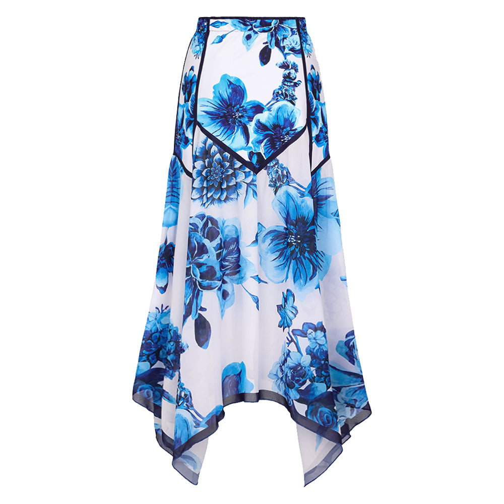 Floral Series Pattern Print One Piece Swimsuit and Skirt